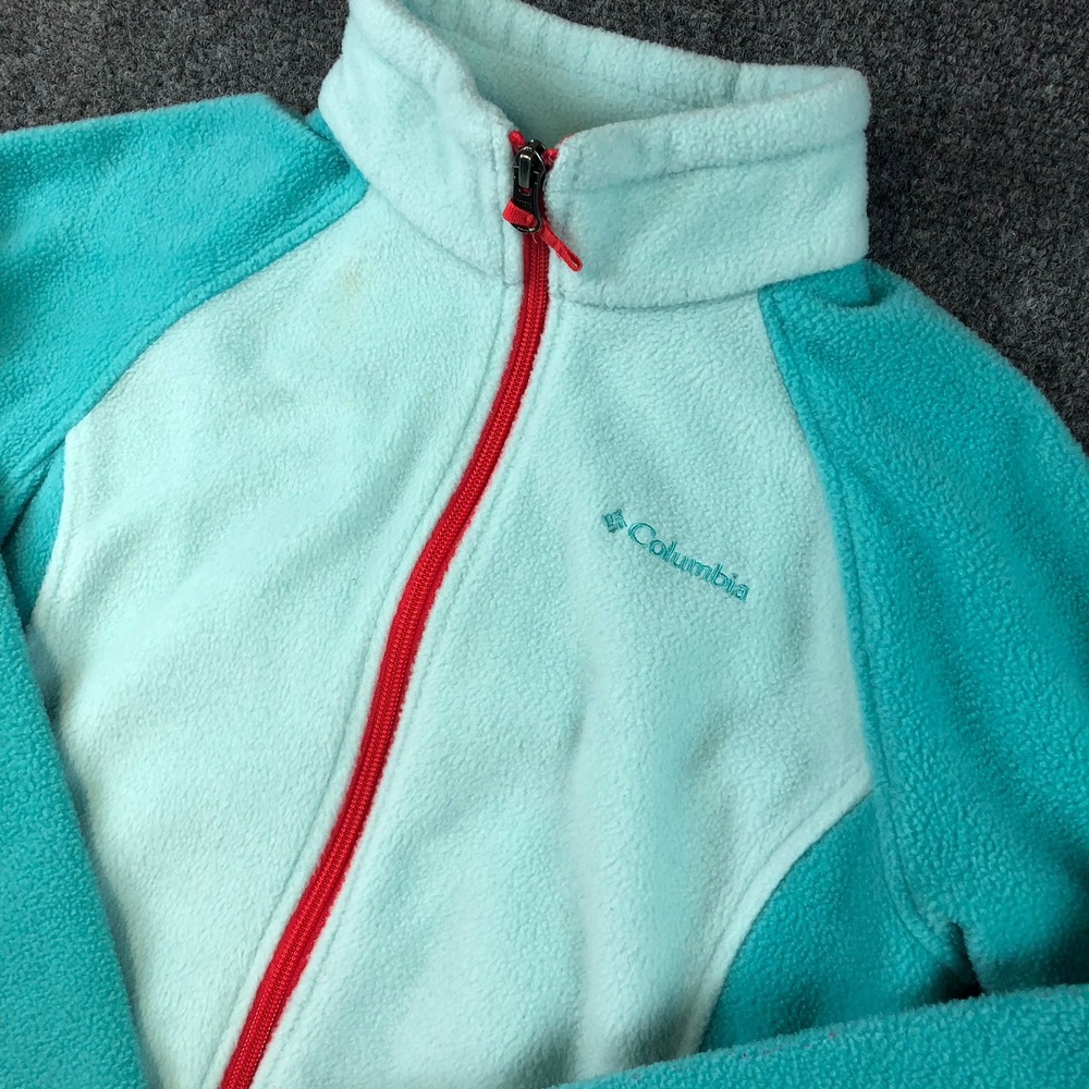 Columbia Sportswear Youth Fleece Jacket Full Zip Turquoise Red Accent Large